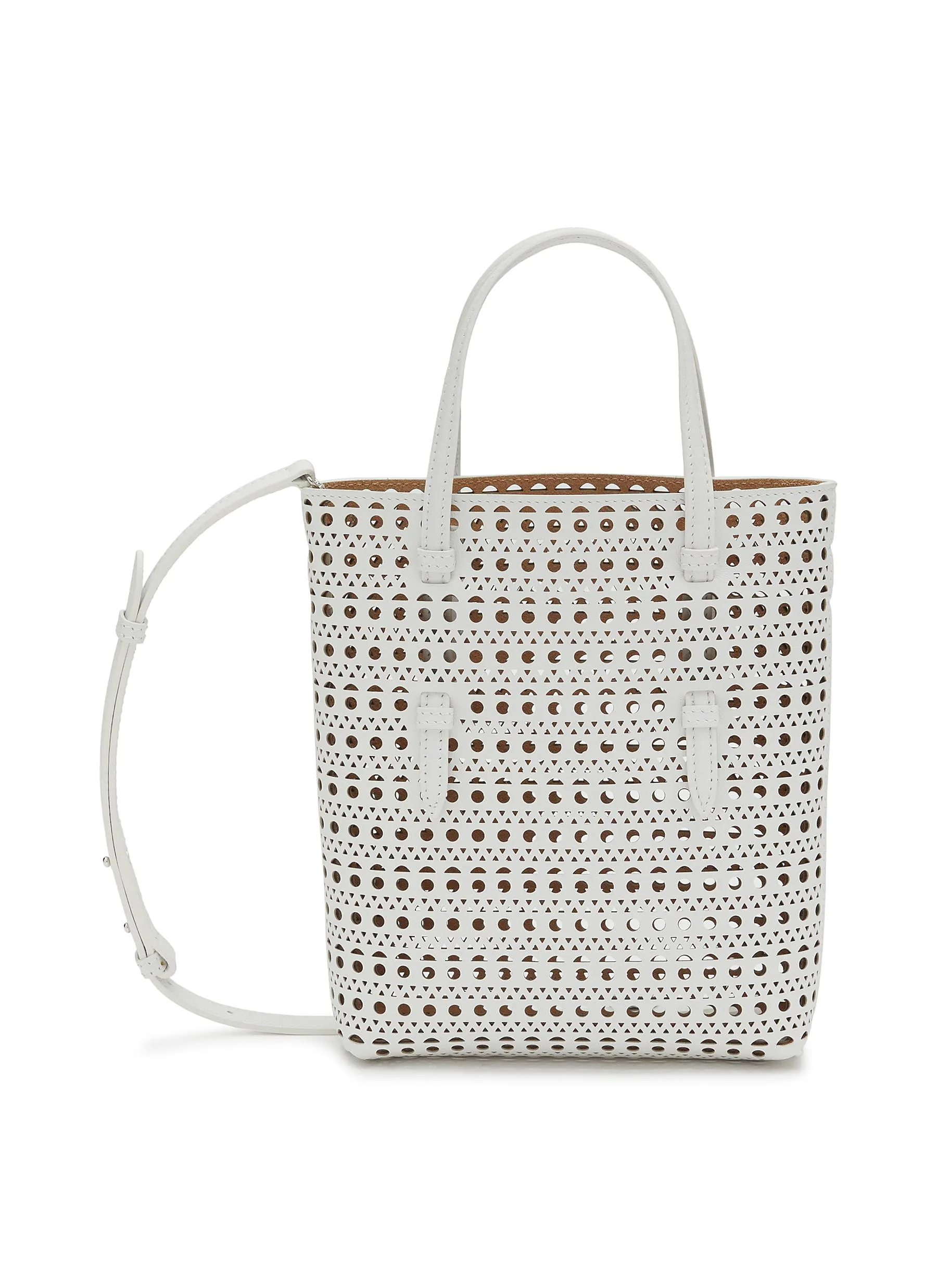 -----------ALAÏA ---- ------------WHITE ----Mina N/S Perforated Leather Tote Bag --