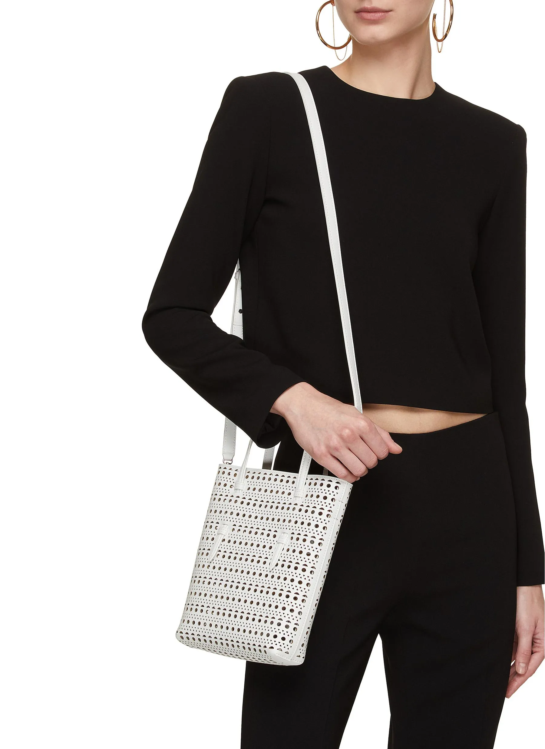 -----------ALAÏA ---- ------------WHITE ----Mina N/S Perforated Leather Tote Bag --