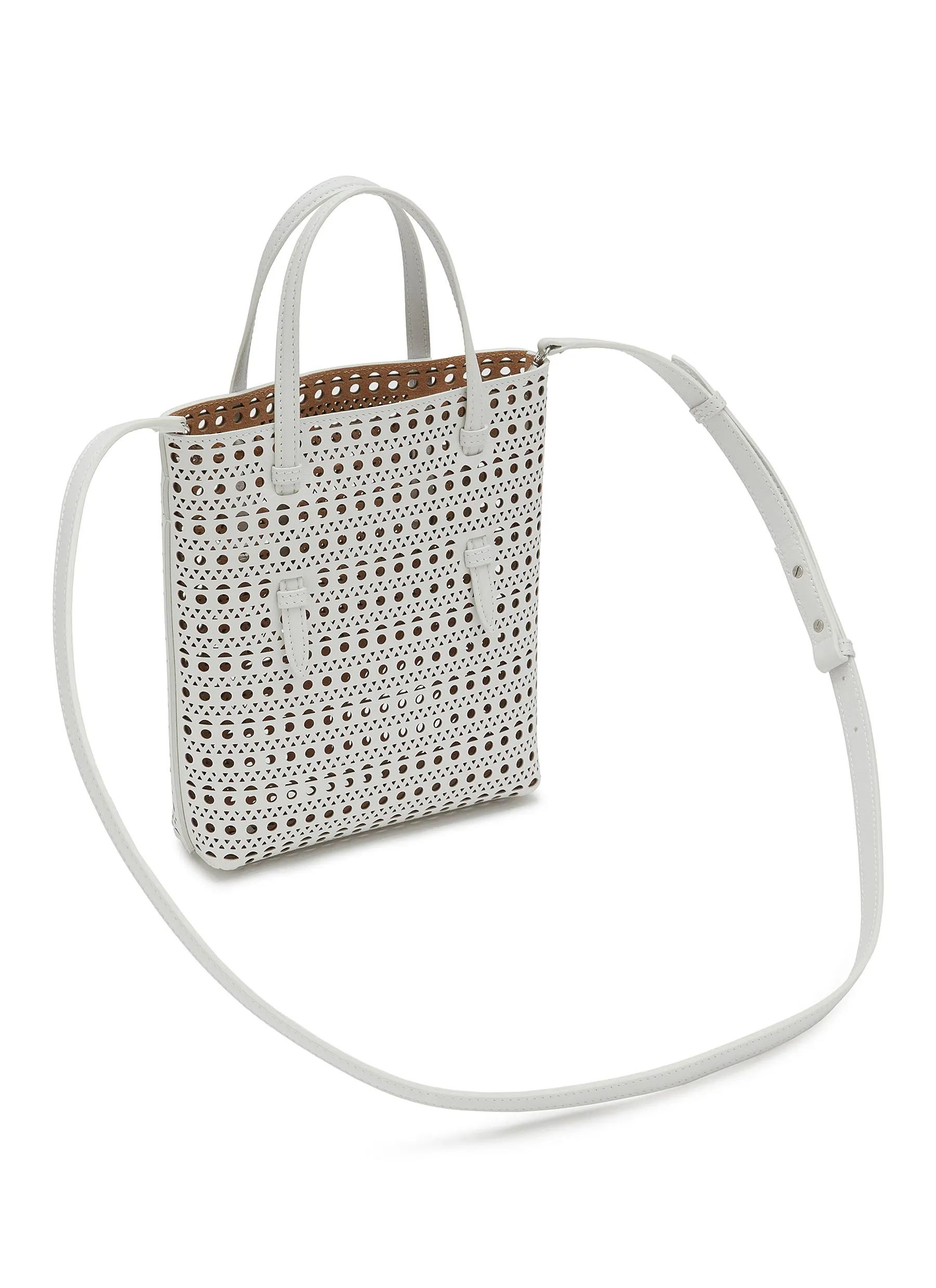 -----------ALAÏA ---- ------------WHITE ----Mina N/S Perforated Leather Tote Bag --