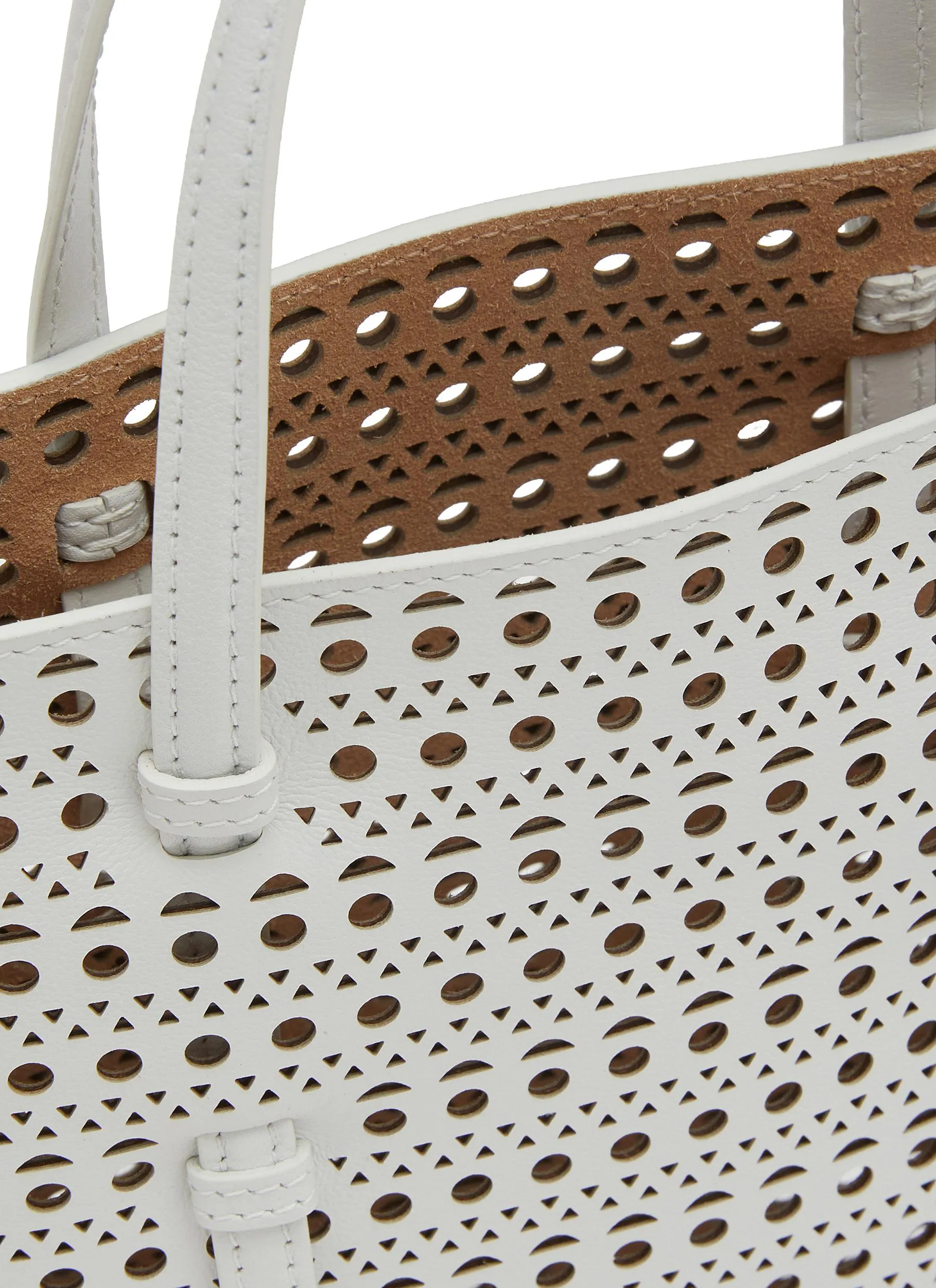 -----------ALAÏA ---- ------------WHITE ----Mina N/S Perforated Leather Tote Bag --