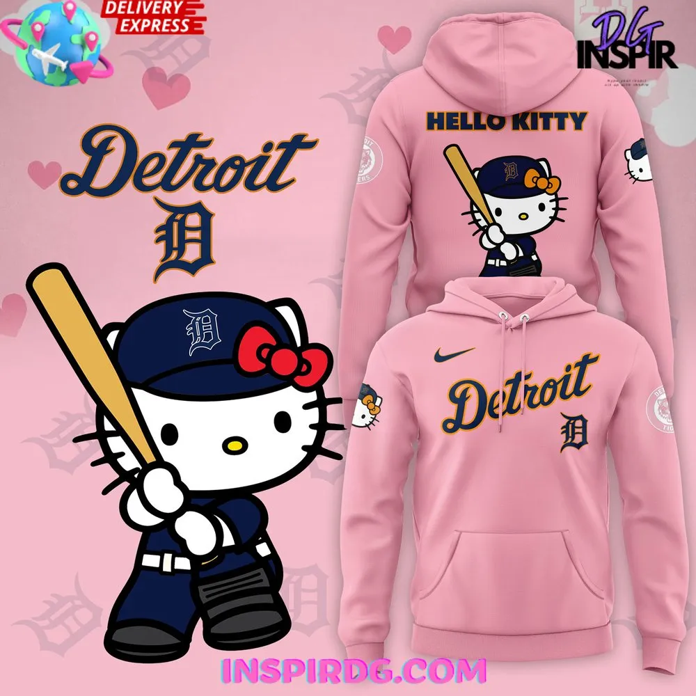 -Detroit Tigers x Hello Kitty 2024 Pink Hoodie