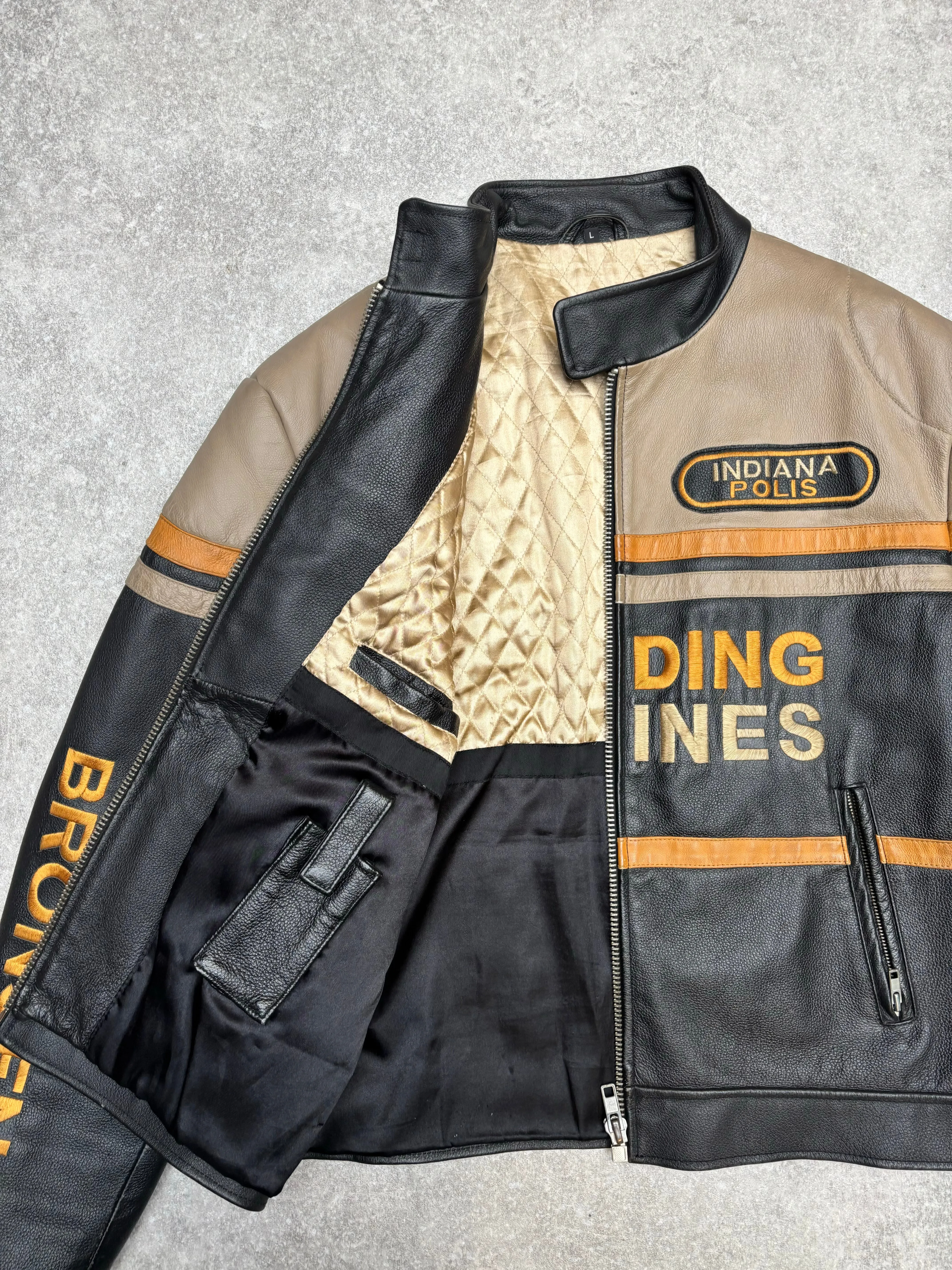 00s Bronsen Racing 'Speeding Machines' Embroidered Leather Jacket