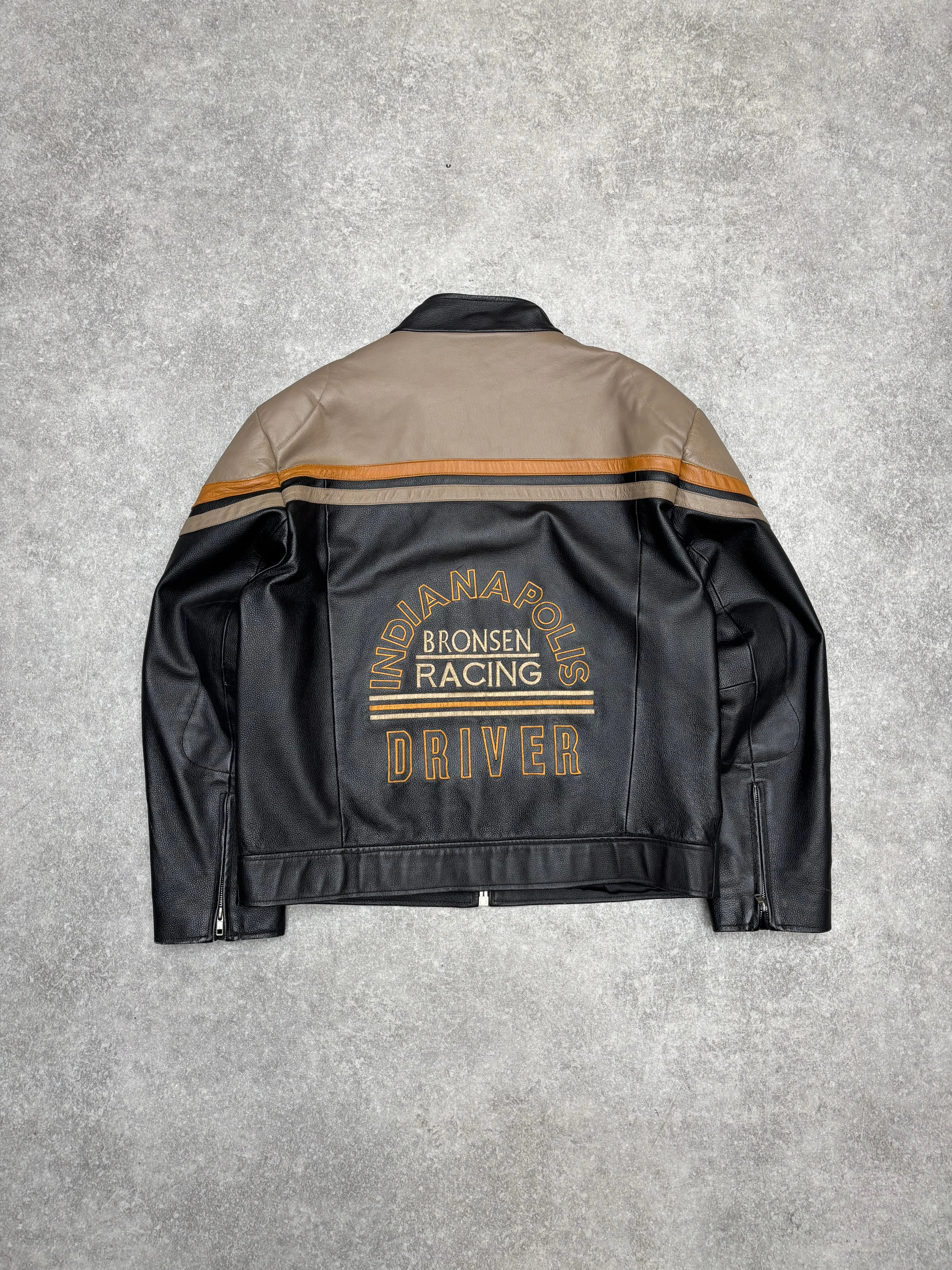 00s Bronsen Racing 'Speeding Machines' Embroidered Leather Jacket