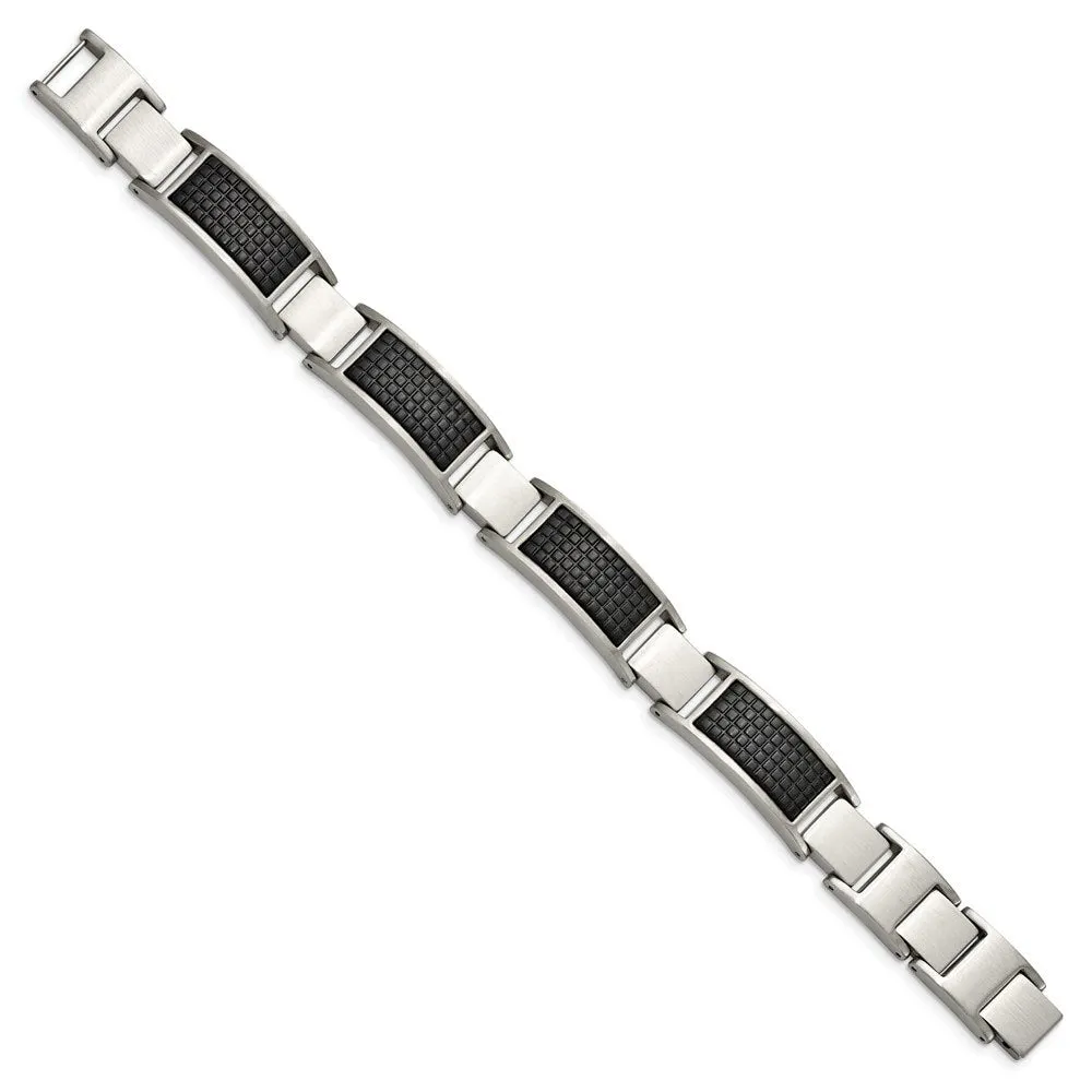 13mm Stainless Steel Brushed & Black Plated Link Adj. Bracelet, 8 Inch