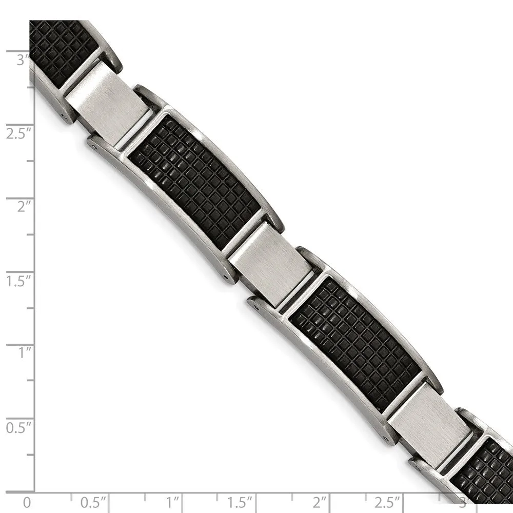 13mm Stainless Steel Brushed & Black Plated Link Adj. Bracelet, 8 Inch