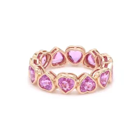 14K & 18K Gold Pink Sapphire Heart Eternity Band, Bezel Set