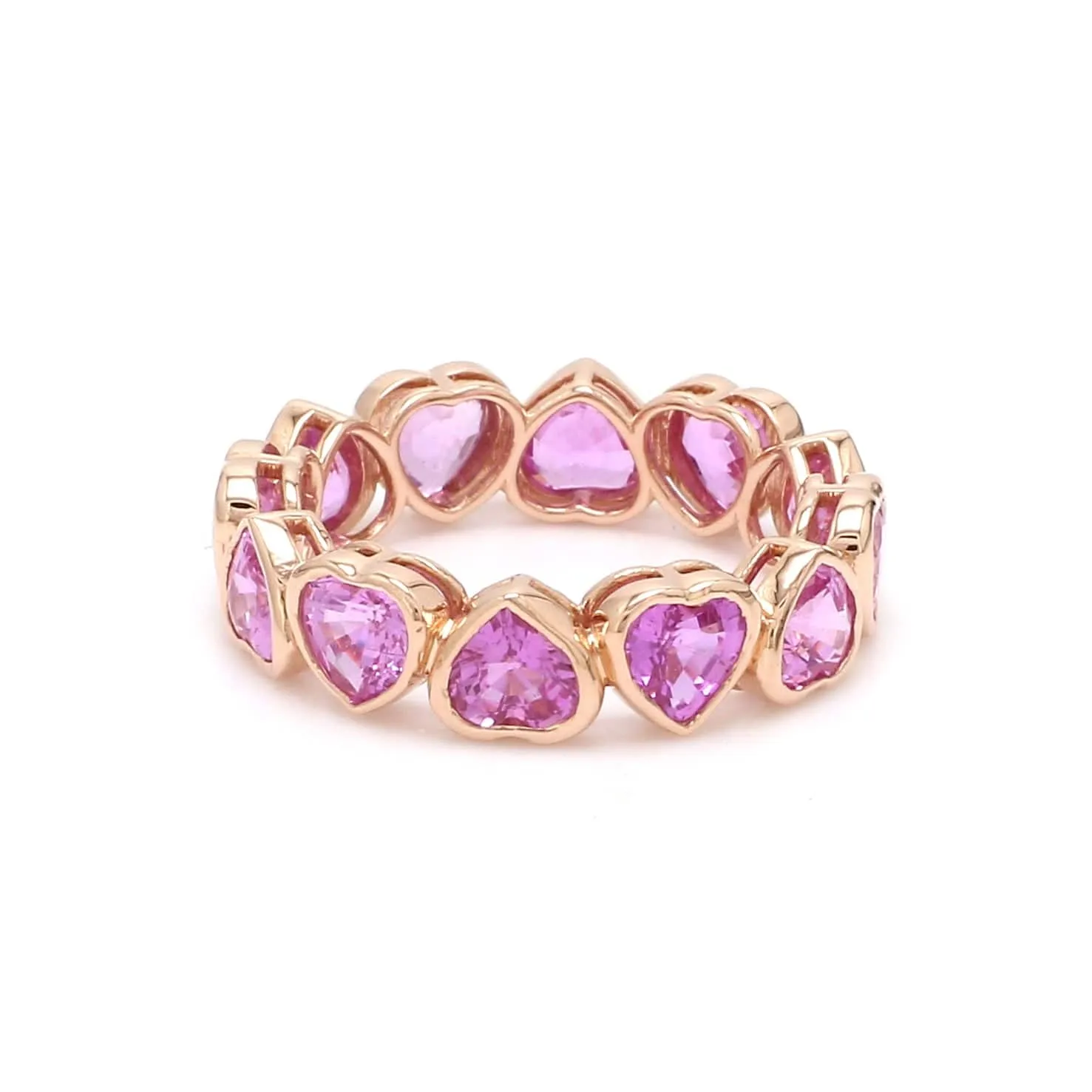 14K & 18K Gold Pink Sapphire Heart Eternity Band, Bezel Set