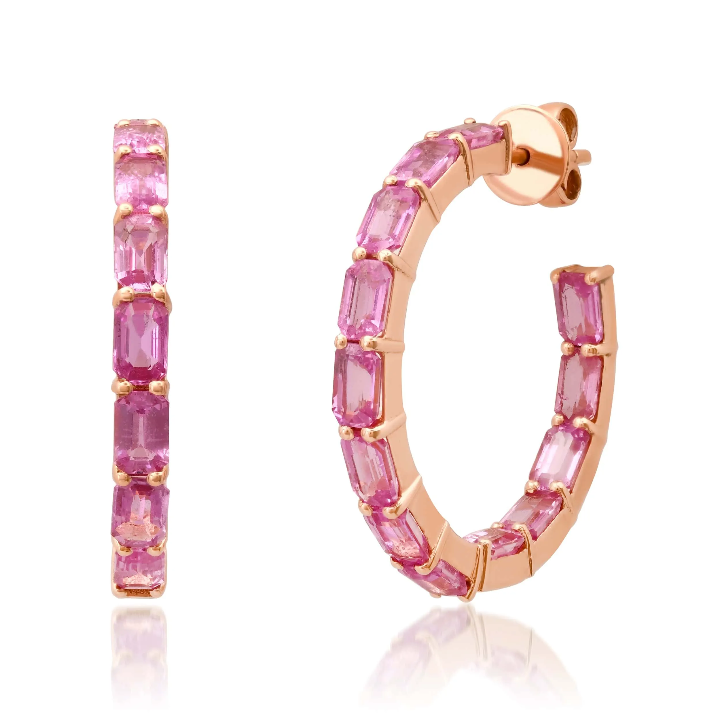 14K & 18K Gold Pink Sapphire Inside Outside Hoop Earrings