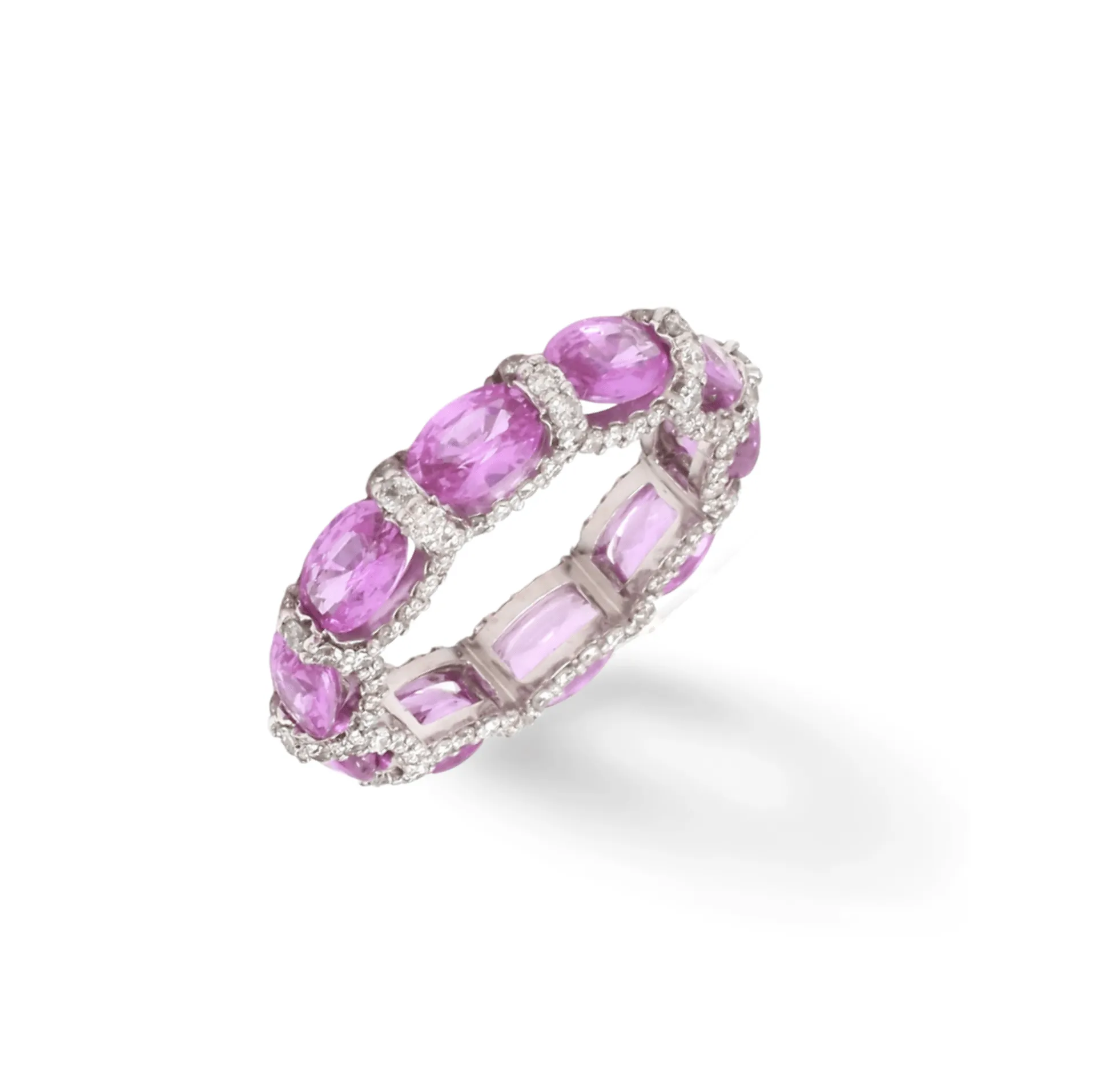 14K or 18K Gold Oval East West Pink Sapphire and Pave 360 Diamond Eternity Band