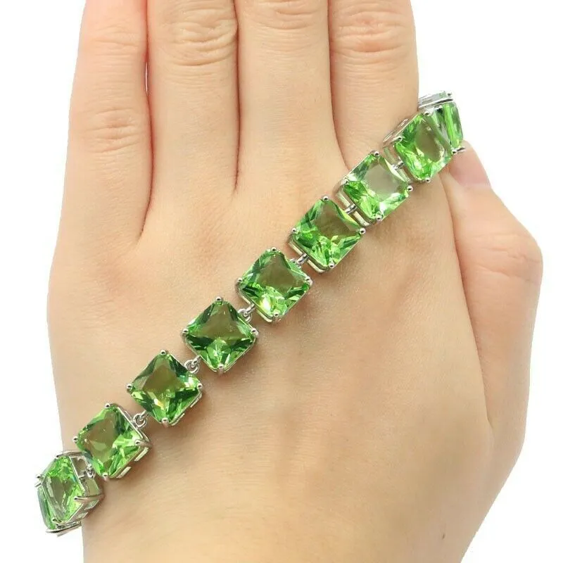 14k White Gold Plated Simulated Green Tsavorite Tennis Bracelet