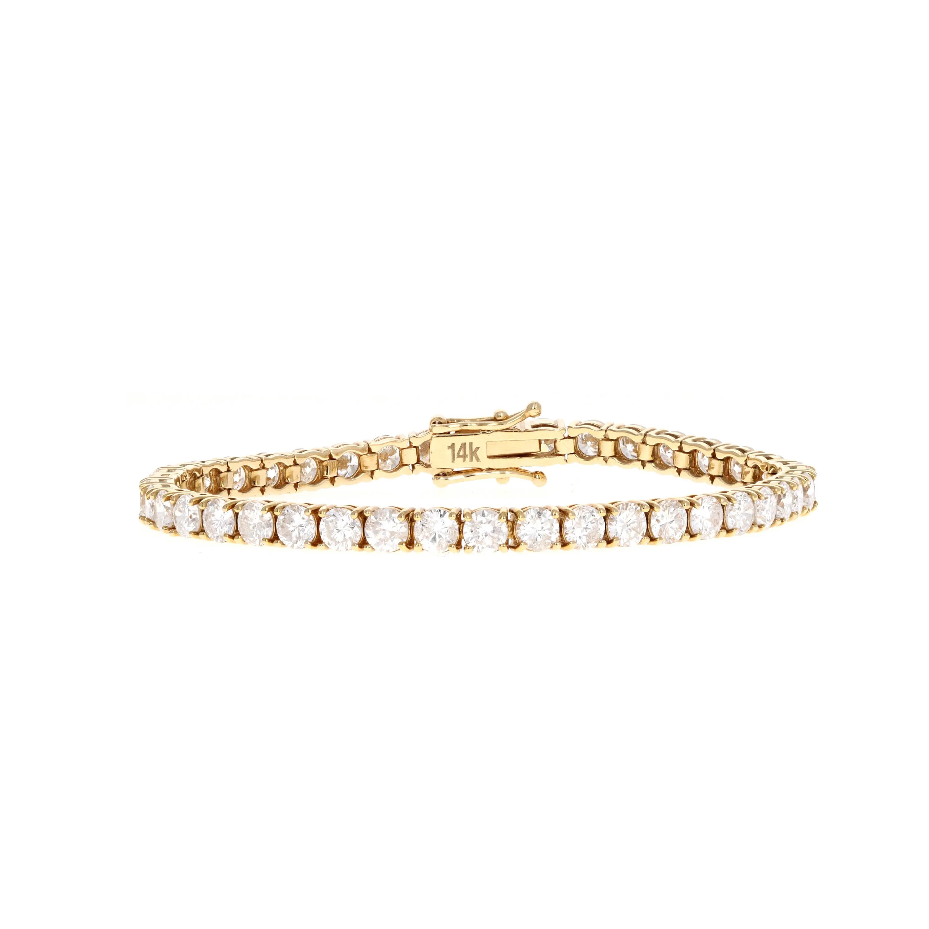 14K Yellow Gold 10.92 Carat Total Weight Round Brilliant Cut Diamond Tennis Bracelet