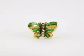 14k Yellow Gold Blue & Green Enamel Butterfly Ring Size 5 (4.00g.)