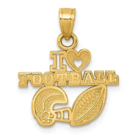 14k Yellow Gold Small I Heart Football Pendant, 17mm (5/8 inch)