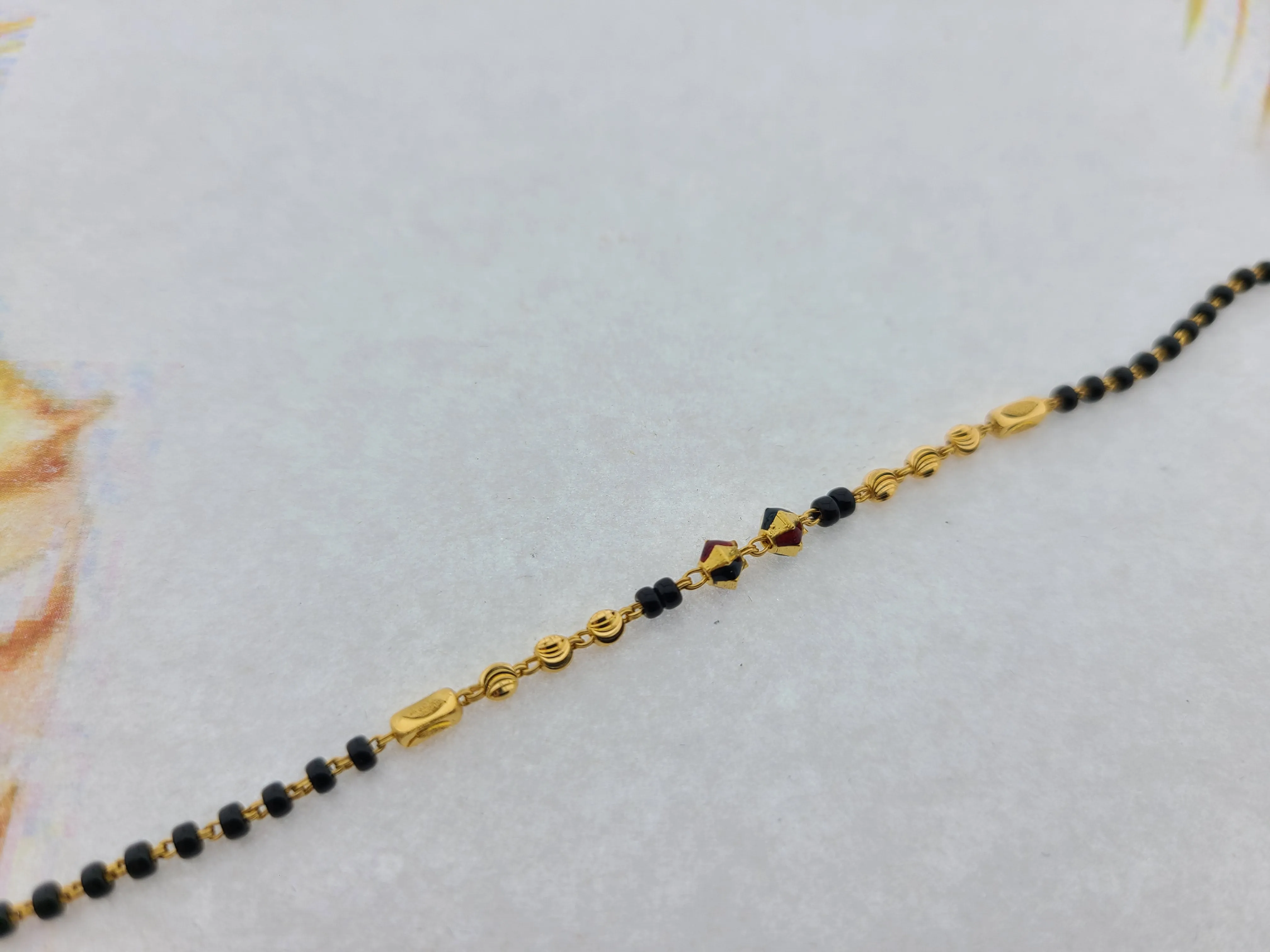 22K Solid Gold Black Beads Bracelet B8659