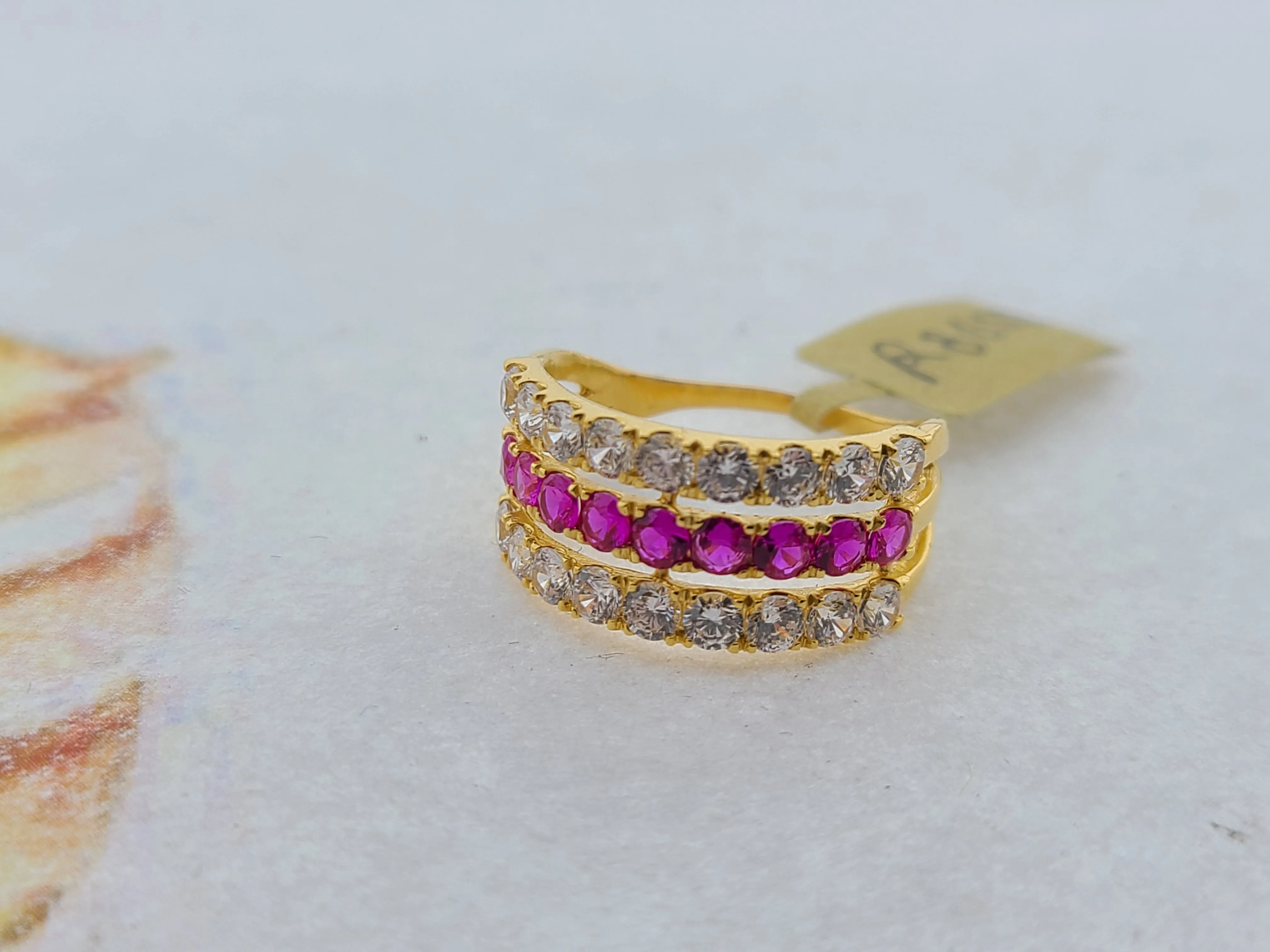 22K Solid Gold Ring With Pink Stones R8658