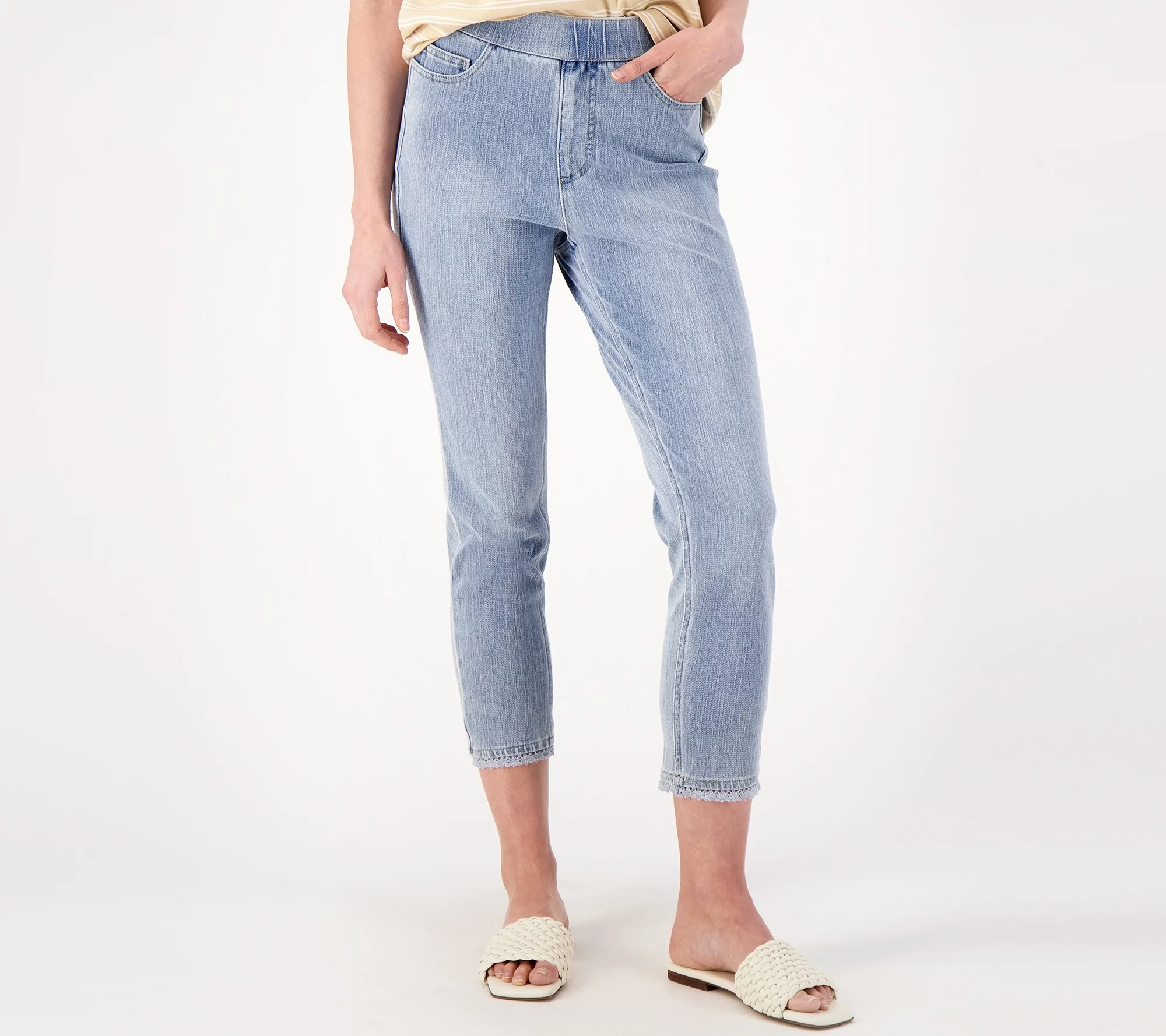 "As Is" Isaac Mizrahi Live Knit Denim Regular Pull On Jeans