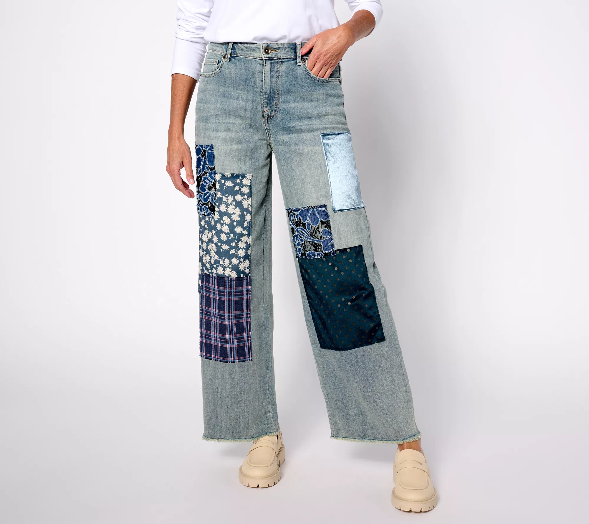 "As Is" LOGO by Lori Goldstein Special Edition Petite Patchwork Jeans