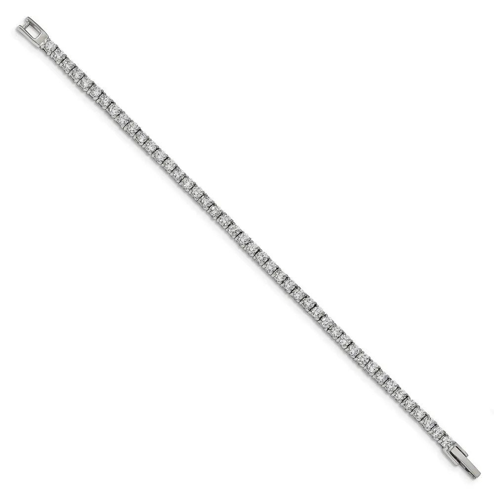 4mm Stainless Steel & CZ Prong Set Tennis Link Bracelet, 7.5 Inch