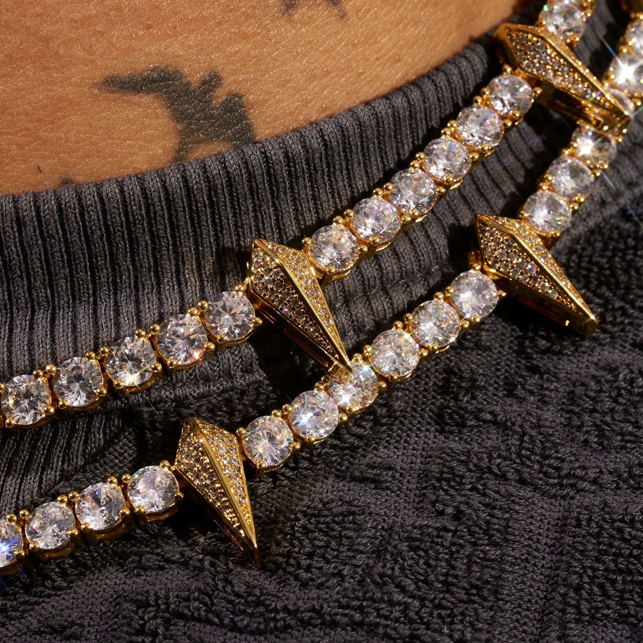 5mm PAVE SPIKE TENNIS CHAIN - GOLD