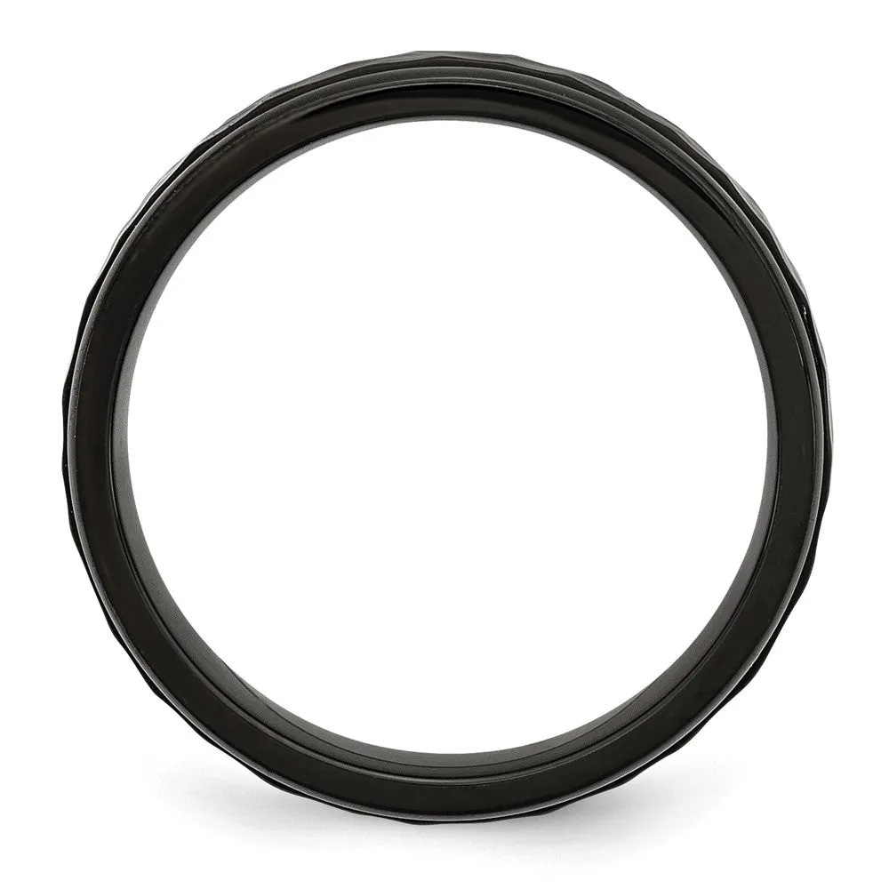 7mm Black Plated Stainless Steel Hammered Rounded Edge Band