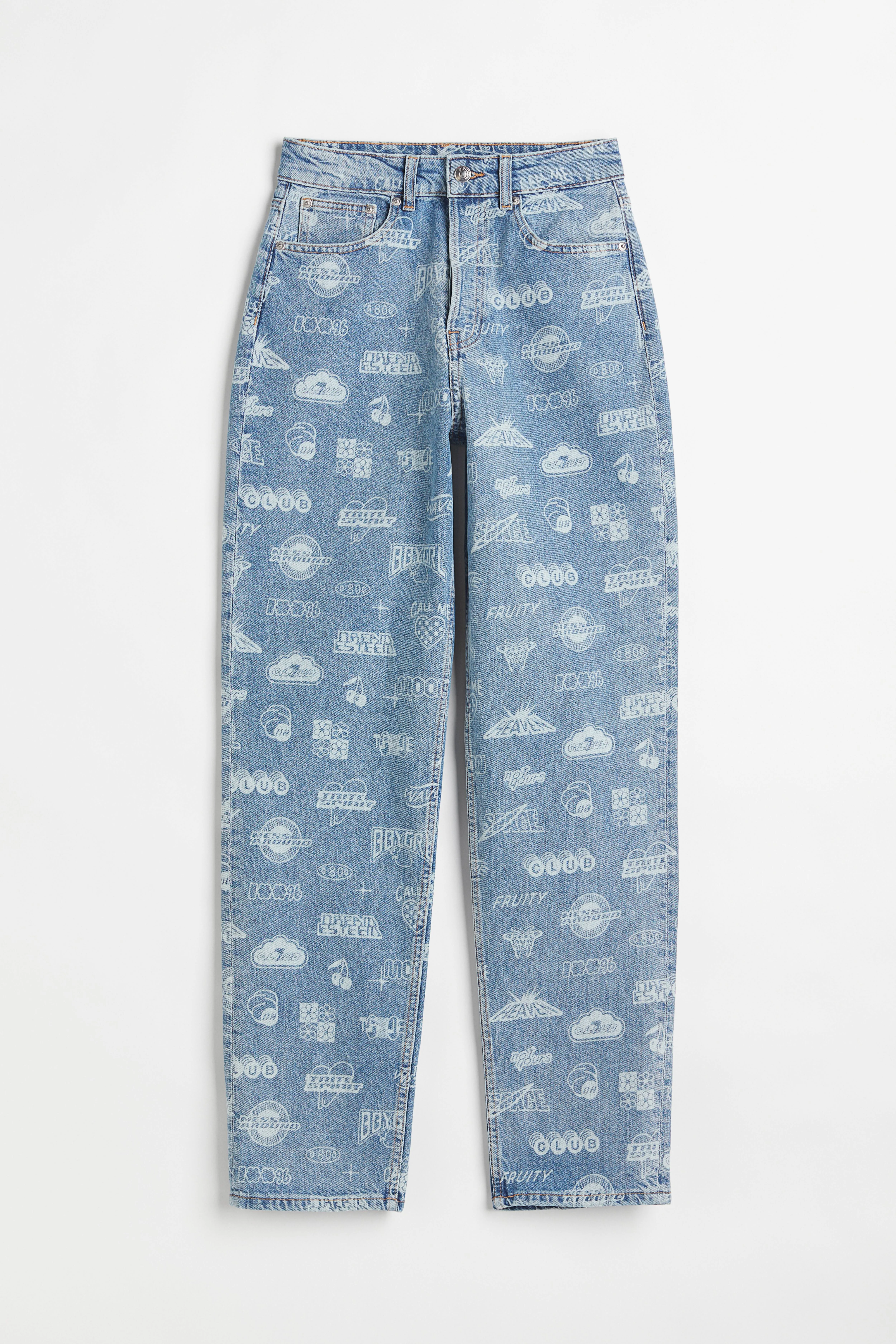 90s Straight High Jeans - High waist - Long - Denim blue/Patterned - Ladies | H&M GB