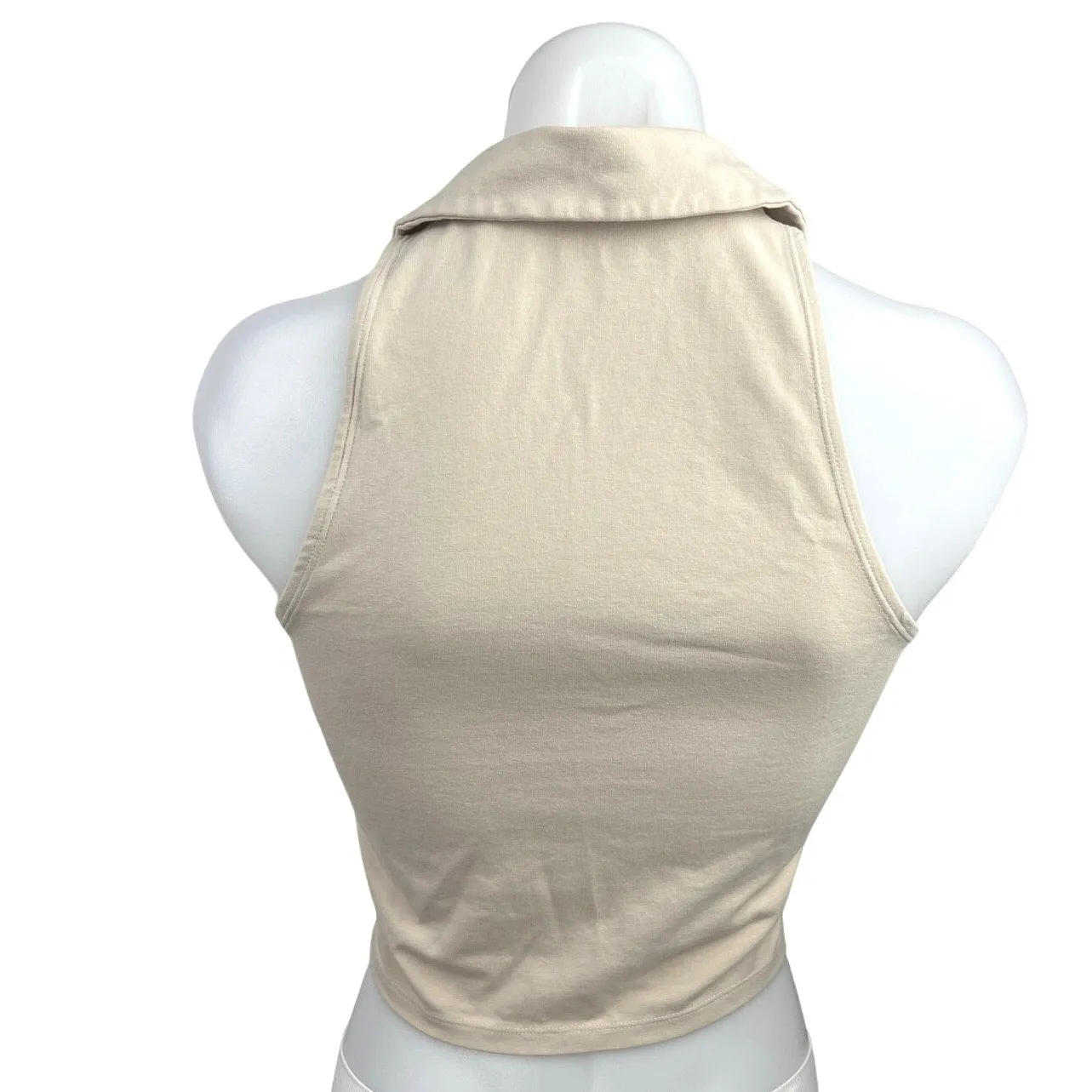 Abercrombie & Fitch Cream Soft Collared Vneck Sleeveless Polo Crop Top Size Sz S