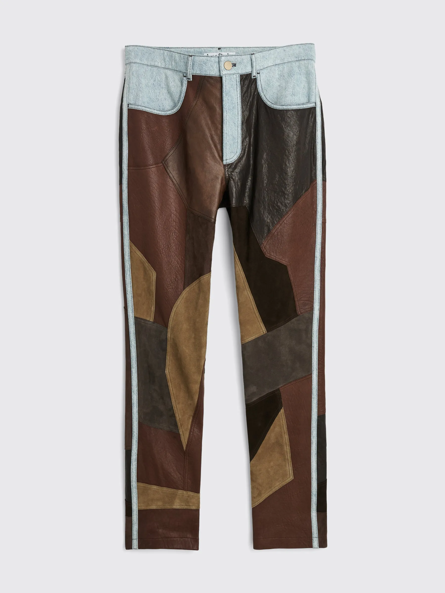 Acne Studios Denim Leather Patchwork Trousers Dark Brown