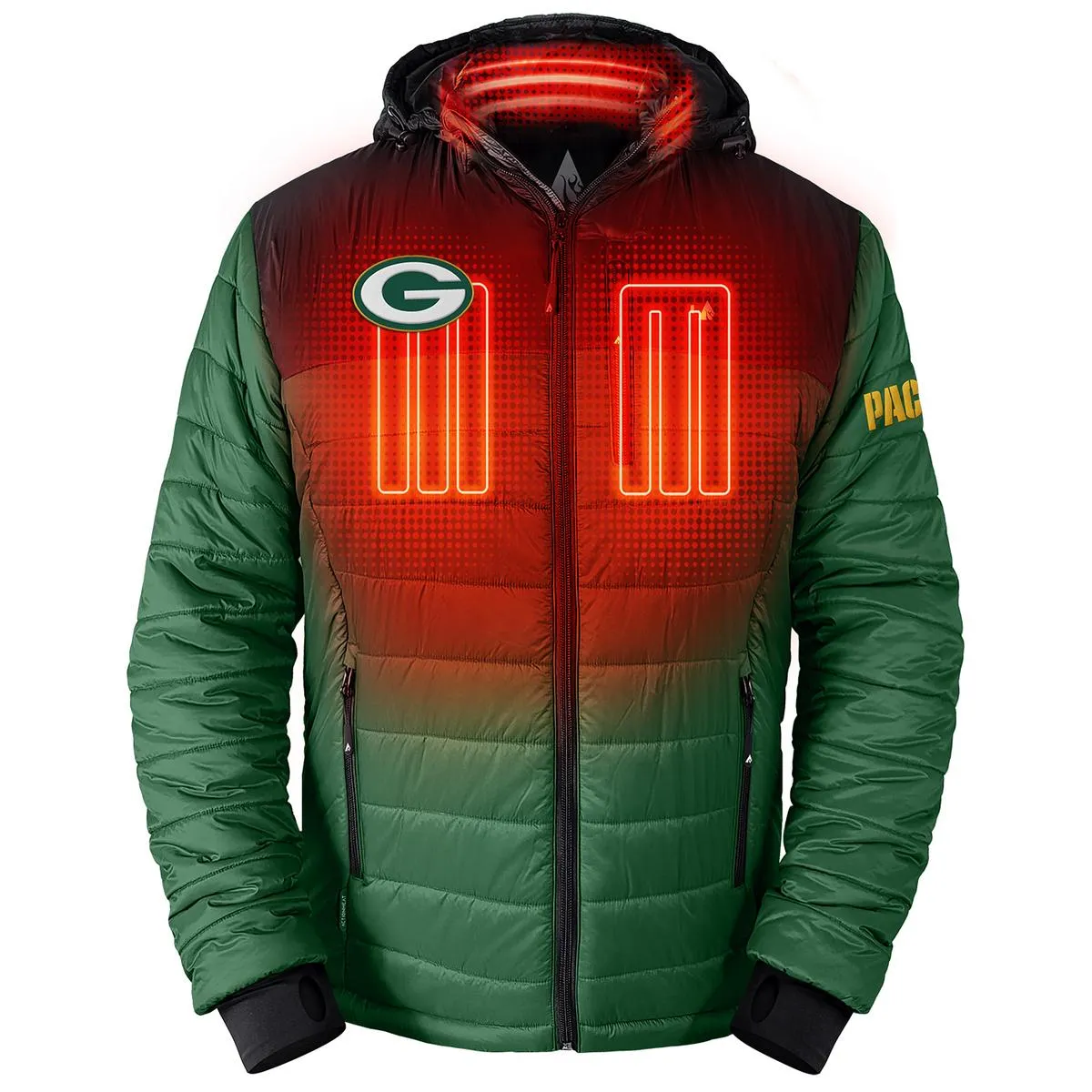 ActionHeat Green Bay Packers 5V Men's Colorblock Puffer Battery Heated Jacket