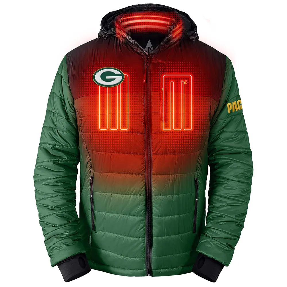 ActionHeat Green Bay Packers 5V Men's Colorblock Puffer Battery Heated Jacket