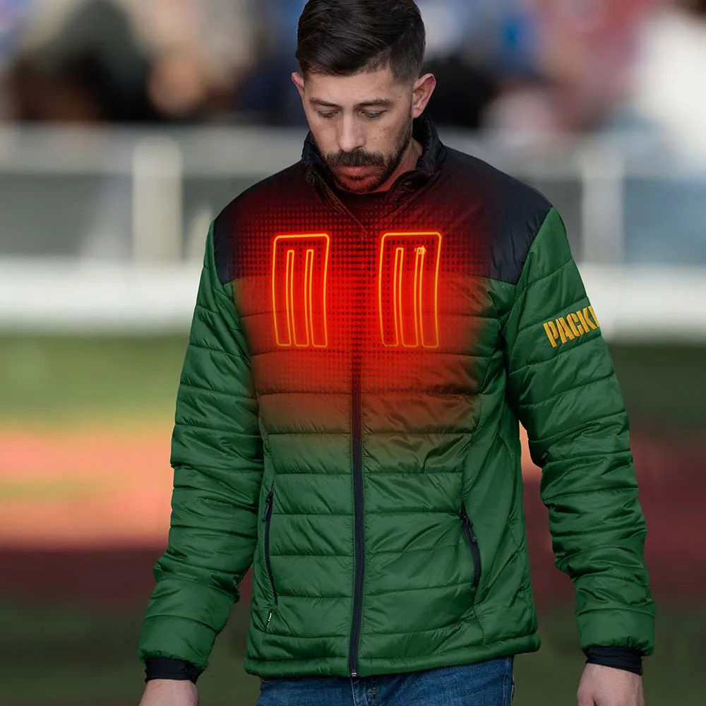 ActionHeat Green Bay Packers 5V Men's Colorblock Puffer Battery Heated Jacket