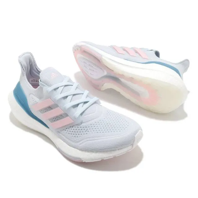 adidas Ultraboost 21 W Grey Pink Blue Women Jogging Runn...