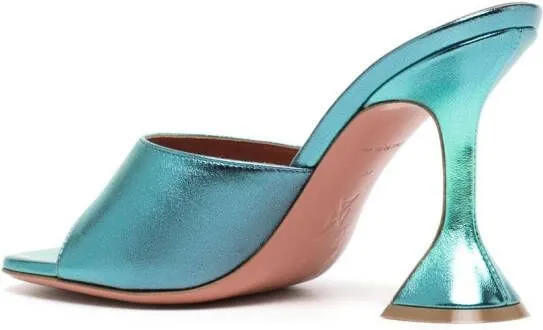Amina Muaddi Lupita 110mm metallic leather mules Blue
