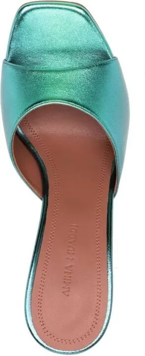 Amina Muaddi Lupita 110mm metallic leather mules Blue