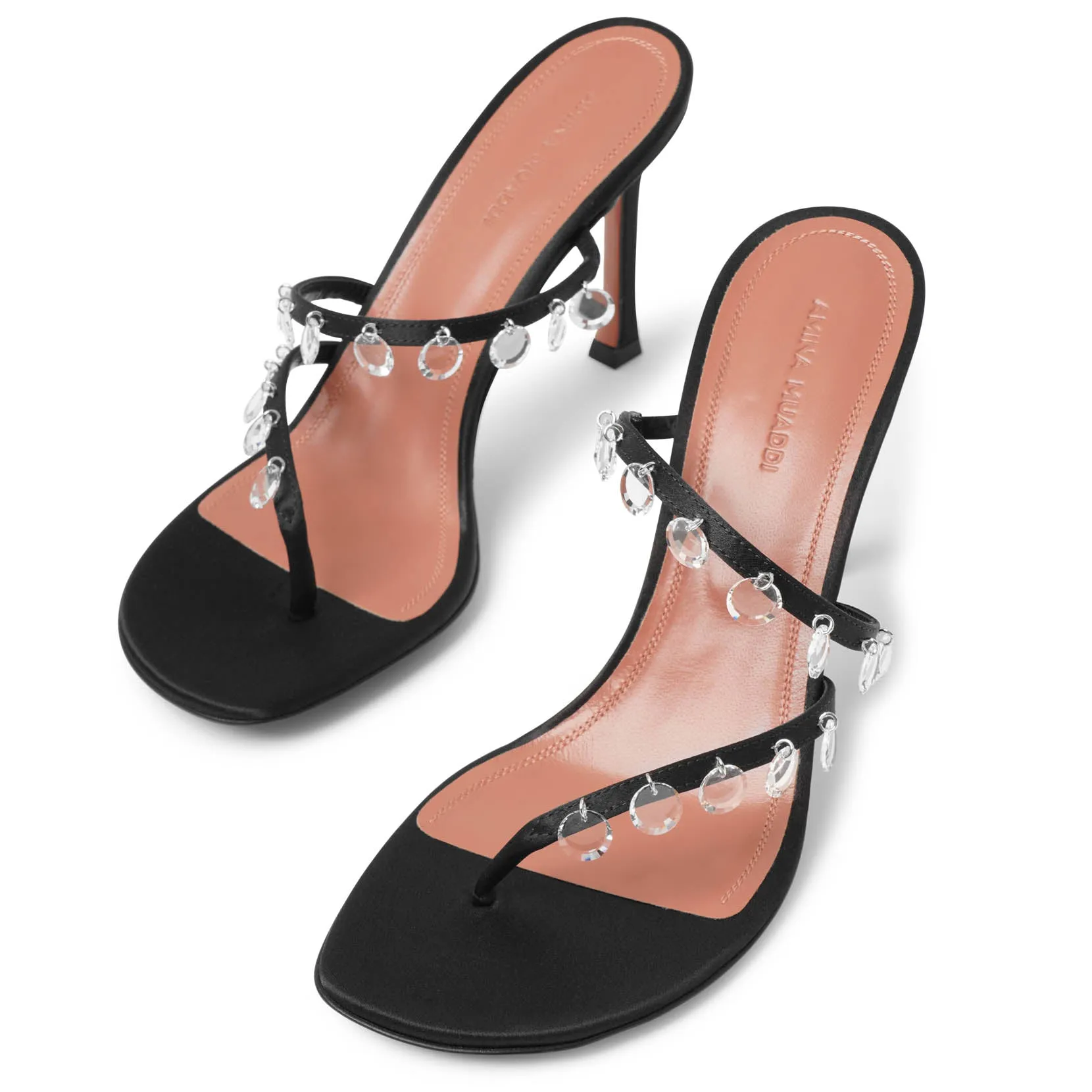 Amina Muaddi Tina black satin mules