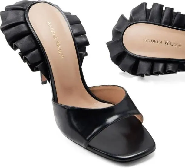 Andrea Wazen Rouches 105mm leather mules Black