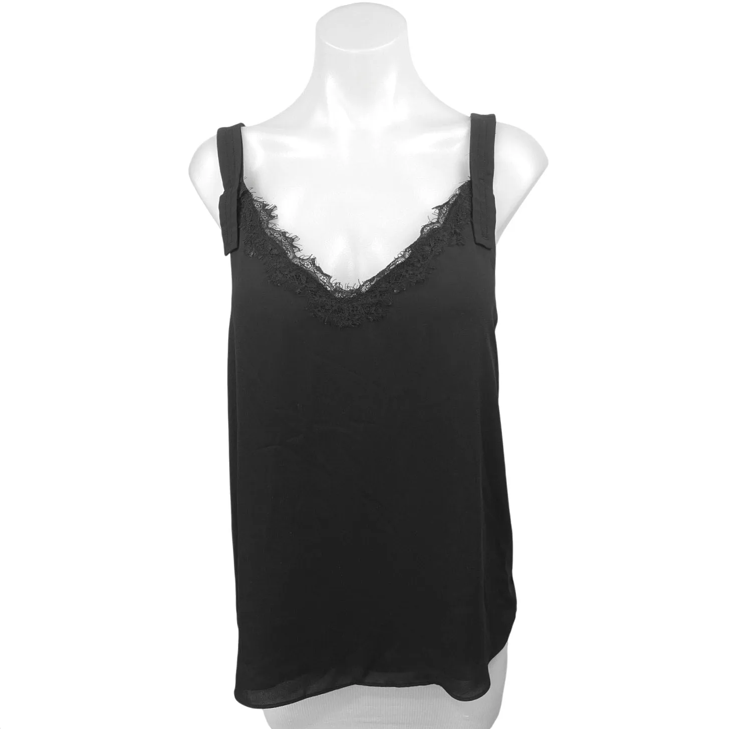 Aritzia Babaton Black Silk Satin Sleeveless Lace V-neck Cami Camisole Tank Top M