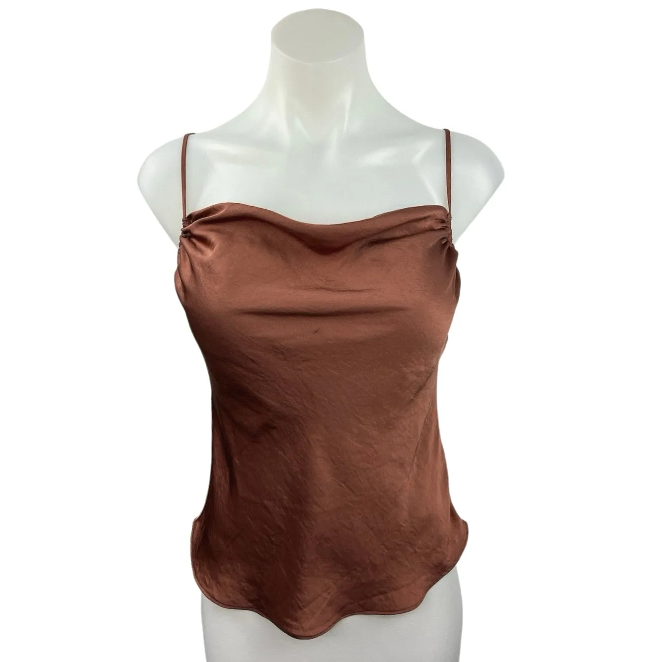 Aritzia Wilfred Brown Satin Slip Spaghetti Strap Sleeveless Cami Top Size Sz XS