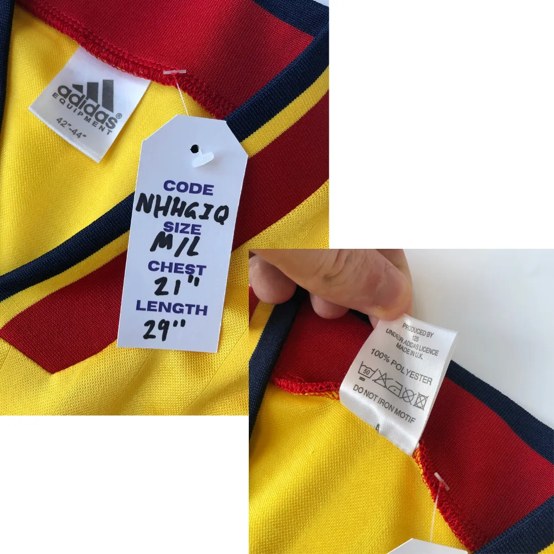 Arsenal JVC Original Adidas Equipment 1993/1994 Away Vintage Football Shirt Medium/Large