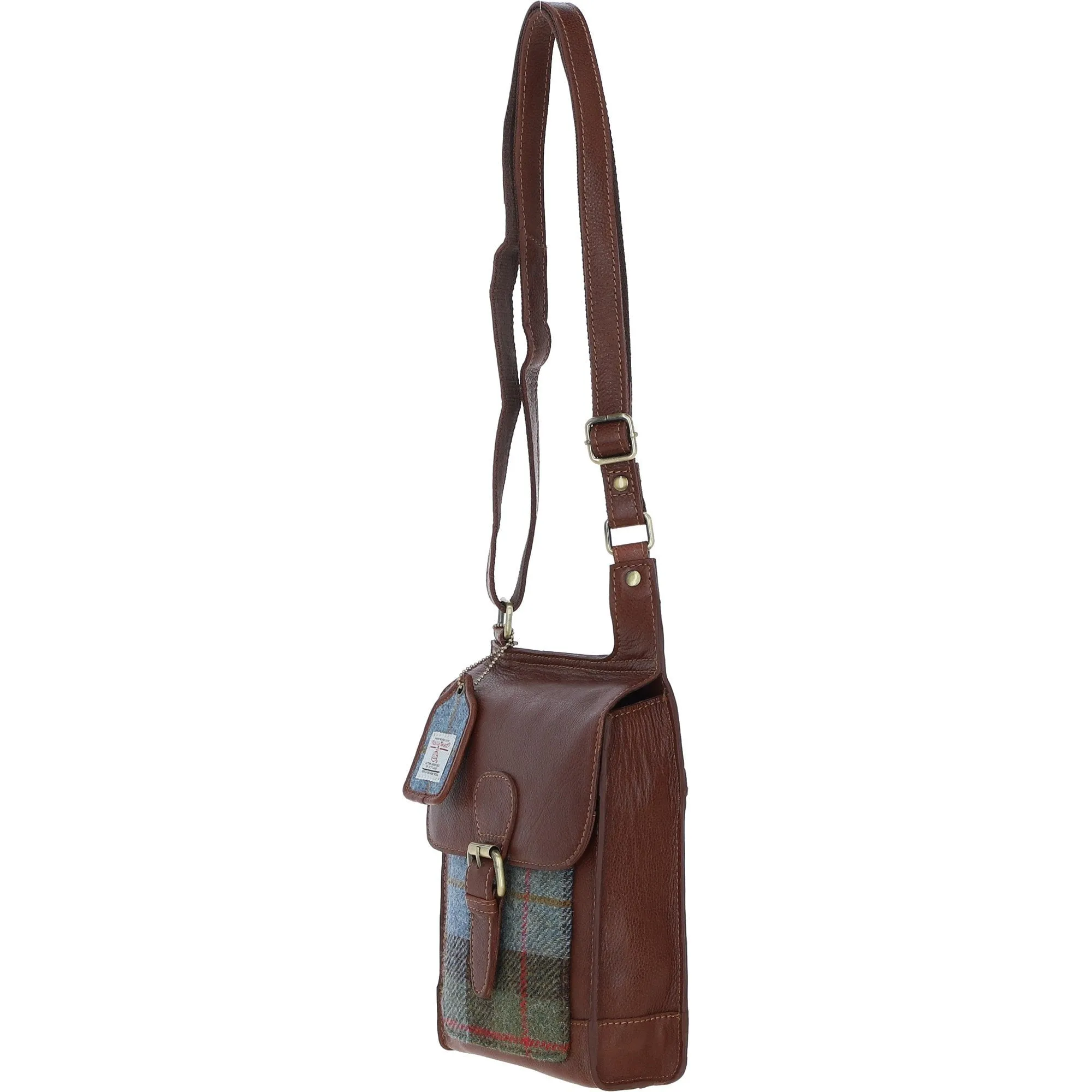 Ashwood Leather & Harris Tweed Crossbody Bag Tan/Mcload: TW-24-02-TM