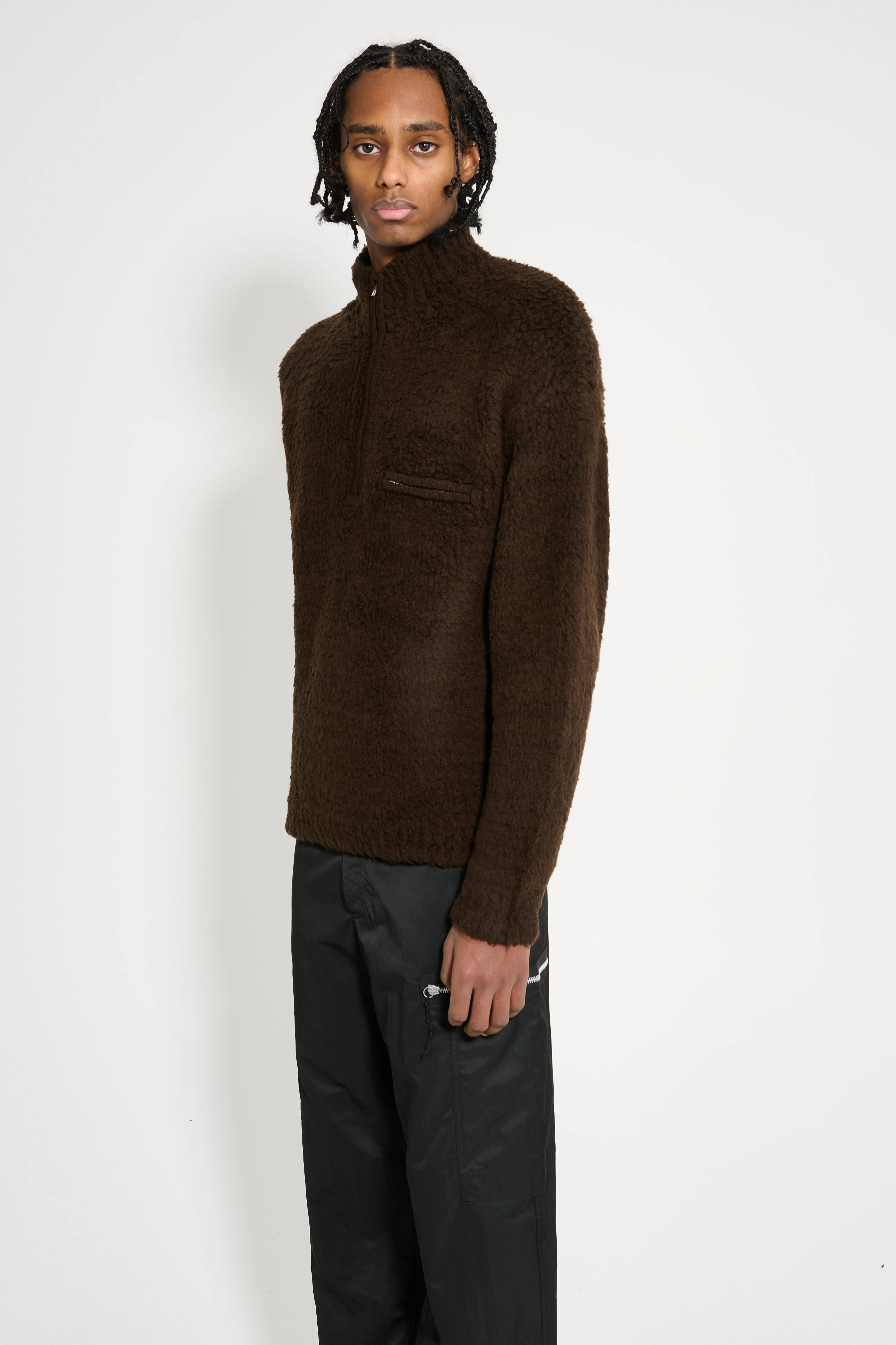 Auralee Merino Wool Boa Knit Half Zip P/O Dark Brown