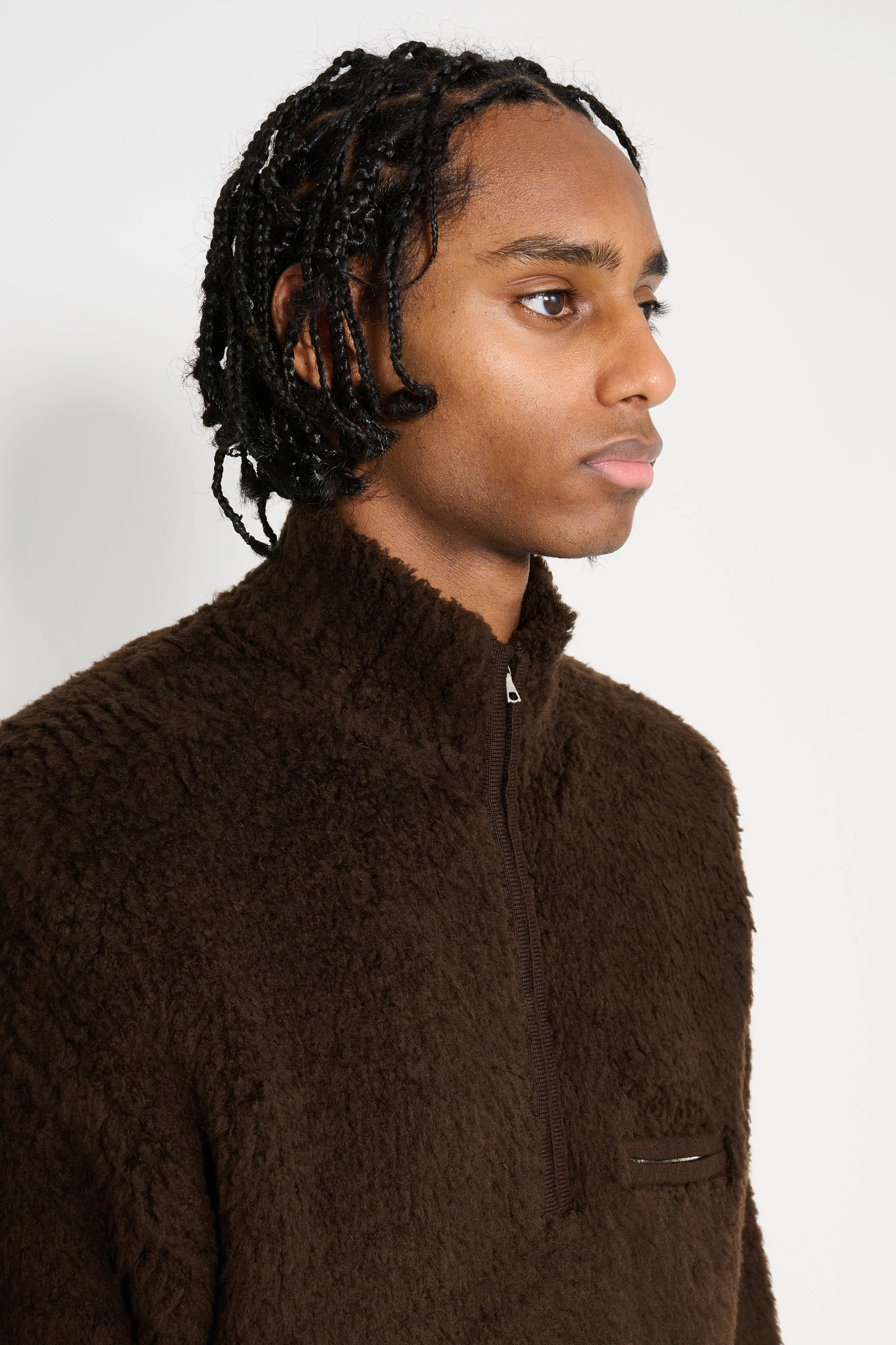 Auralee Merino Wool Boa Knit Half Zip P/O Dark Brown