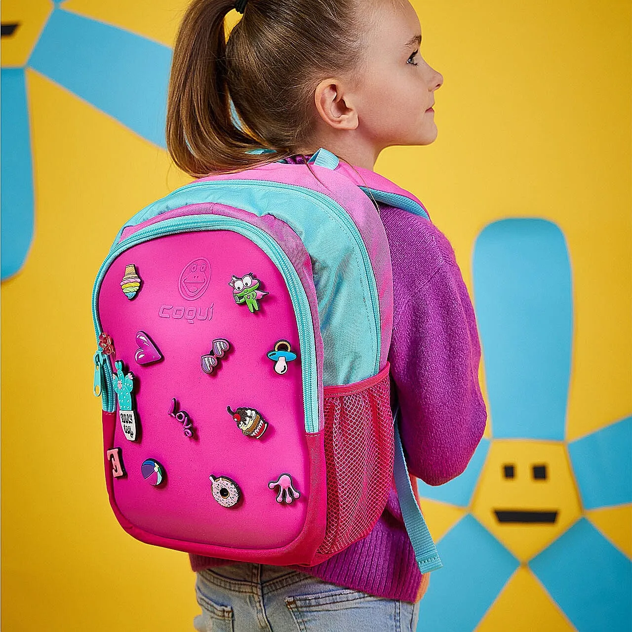 backpack Coqui Bagsy + 3 Amulety - Fuchsia/New Mint + Amulet - kid´s