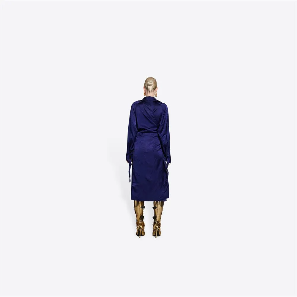 Balenciaga Womens Backwrap Trench in Marine Blue