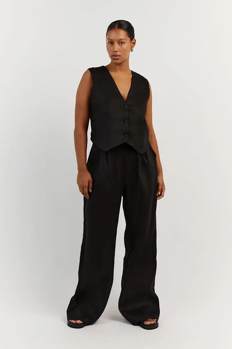 BANKS BLACK LINEN VEST