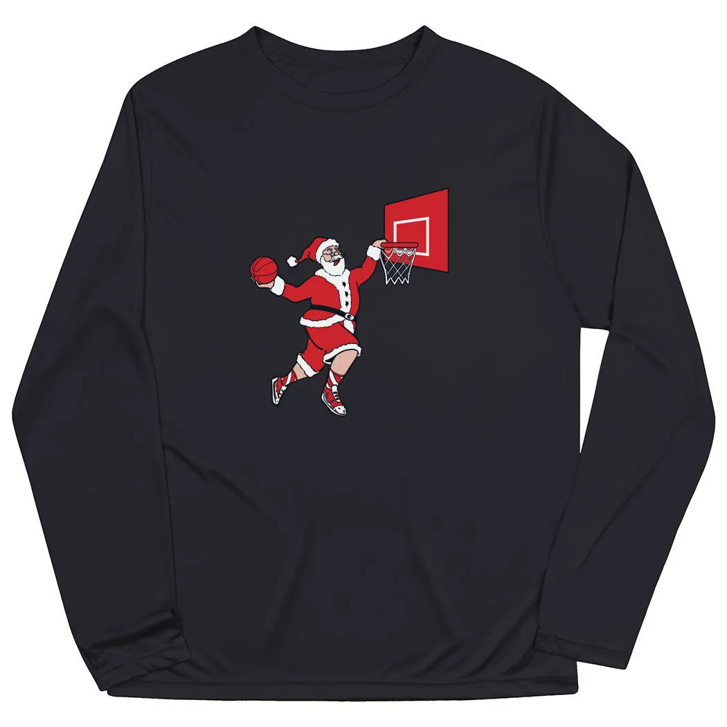 Basketball Long Sleeve Performance Tee - Slam Dunk Santa 