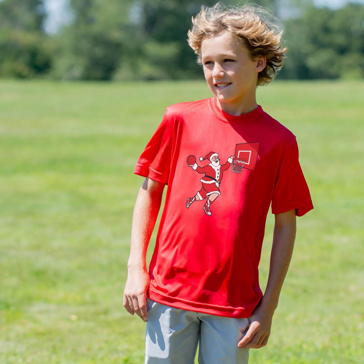Basketball Short Sleeve Performance Tee - Slam Dunk Santa 