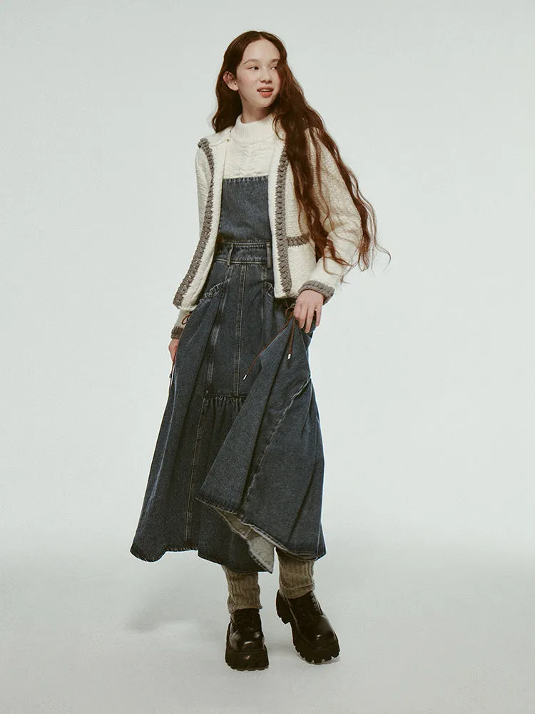 Bi-Color Hand-Knitting Retro Heavy Knit Cardigan