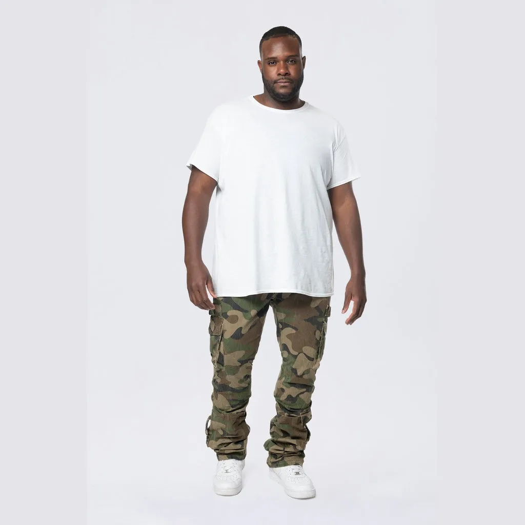 Big and Tall - Stacked Flared Cargo Strap Canvas Pants - Wood Camo