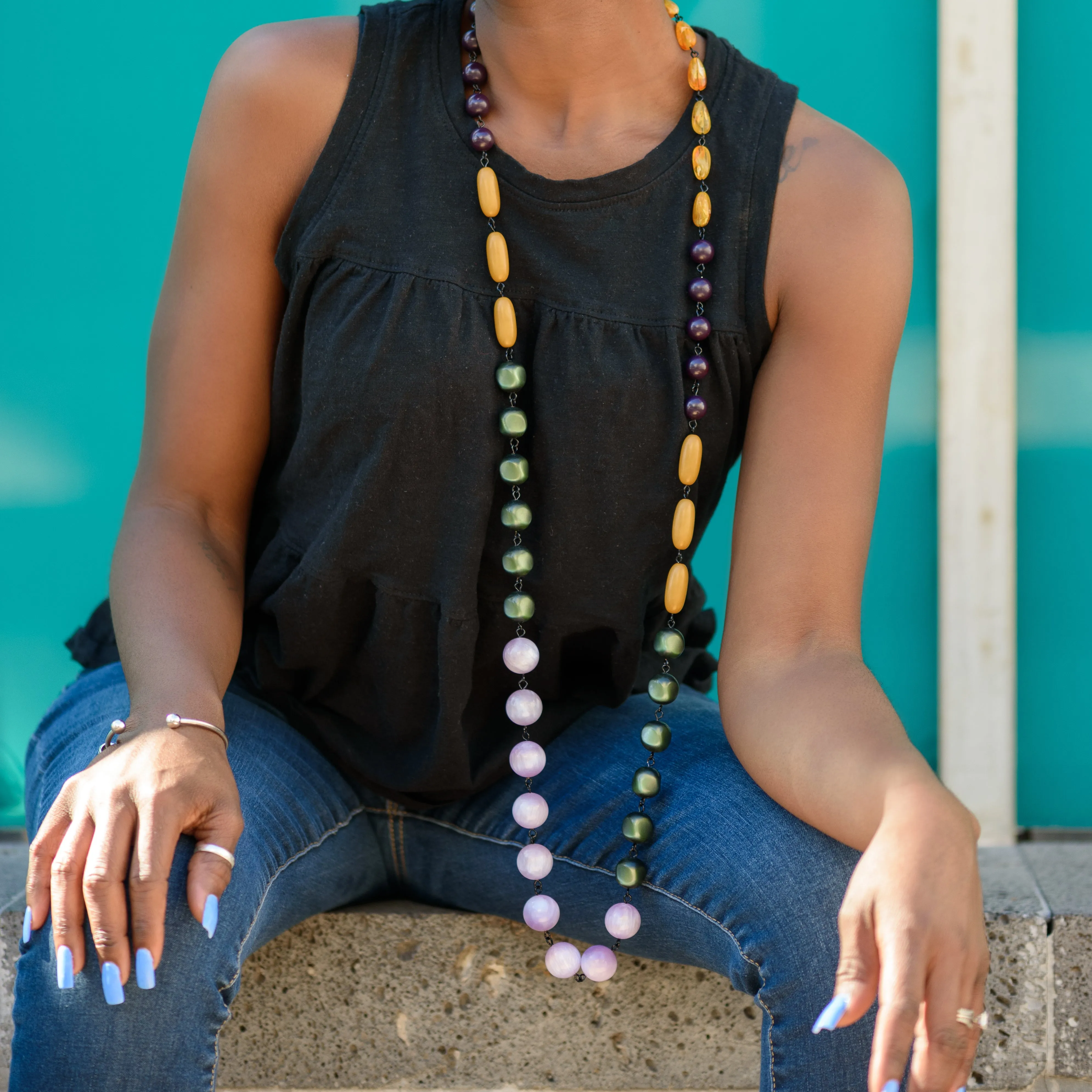 Black & Gold Etched Rosary-chained Rope Necklace