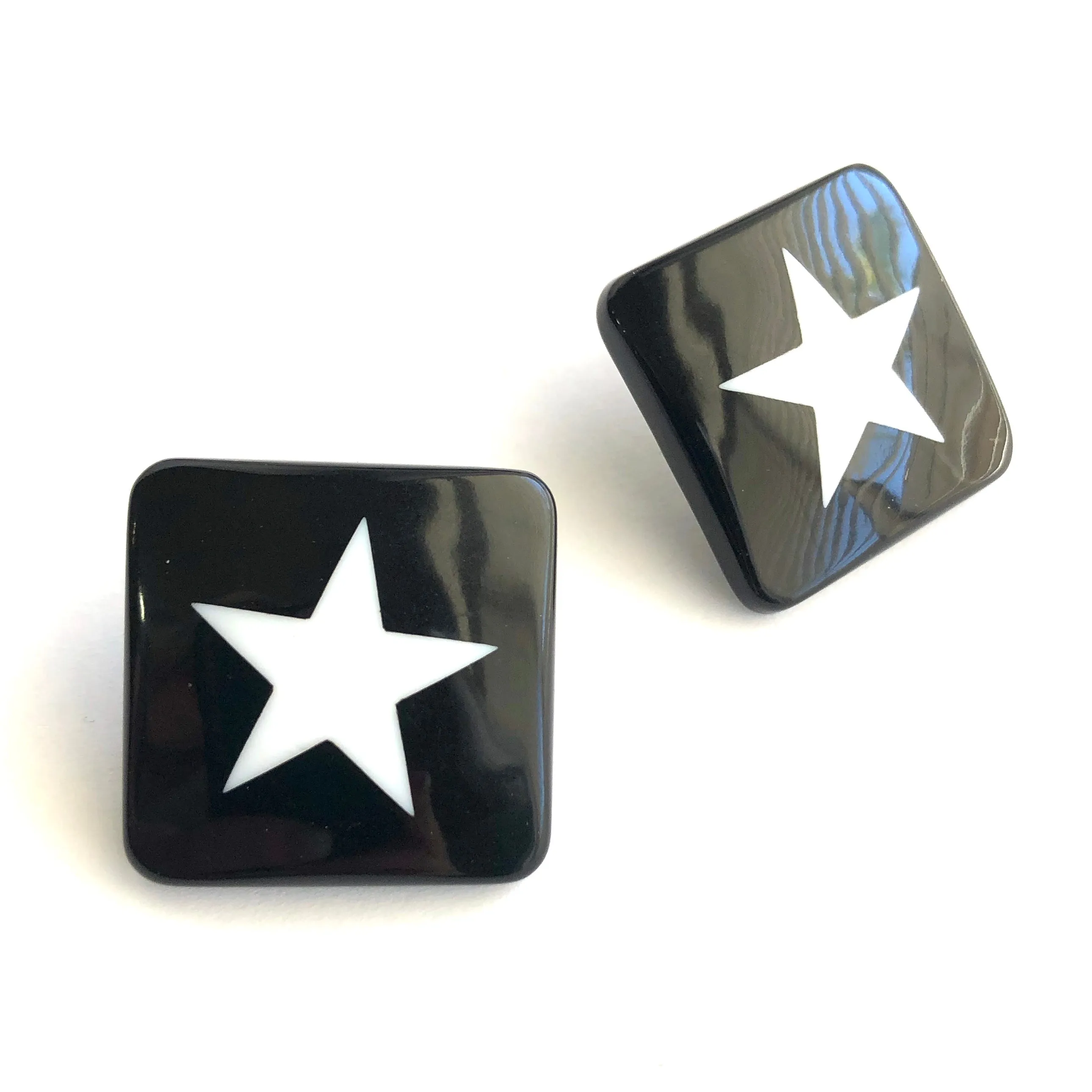 Black & White Square Star Stud Earrings